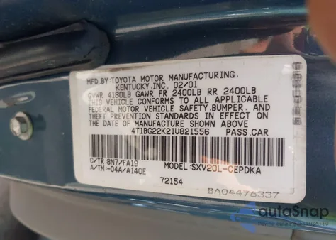 2001 Toyota Camry Ce from USA, damaged, VIN 4T1BG22K21U821556